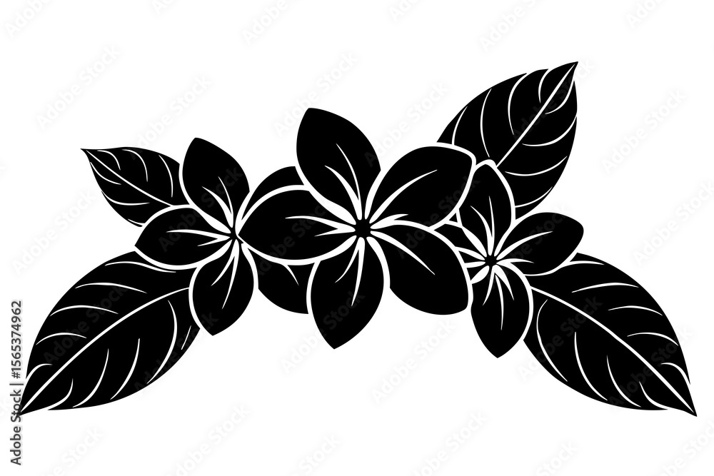 Obraz premium Black Floral Silhouette Vector – Elegant Botanical Leaf and Flower Design