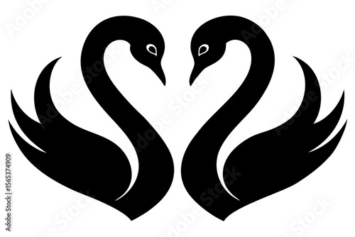 Romantic Swan Silhouette – Love Birds Heart Shape Vector Art