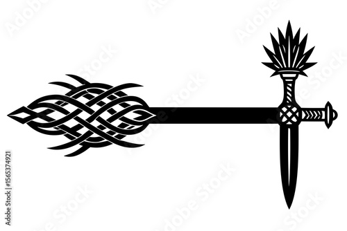 Tribal Sword Cross Silhouette – Decorative Warrior Vector Design