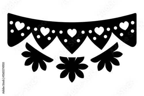 Mexican Papal Picado Heart Banner Silhouette – Festive Decorative Vector