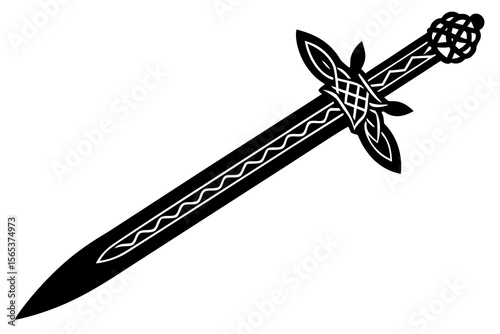 Celtic Sword Silhouette – Medieval Weapon Clipart for Fantasy Designs