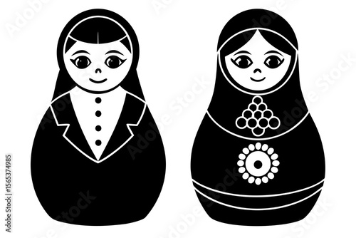 Traditional Russian Matryoshka Dolls Icon – Folk Art Silhouette Clipart