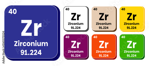 Zr, Zirconium element vector icon set, periodic table element. Vector illustration EPS 10 File. Isolated on white background.