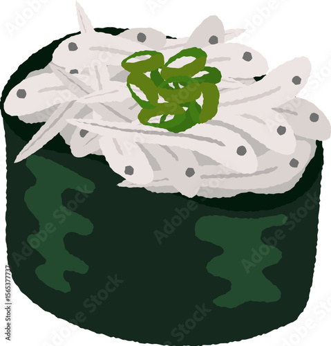Shirasu Sushi illustration hand drawn style isolated on white background