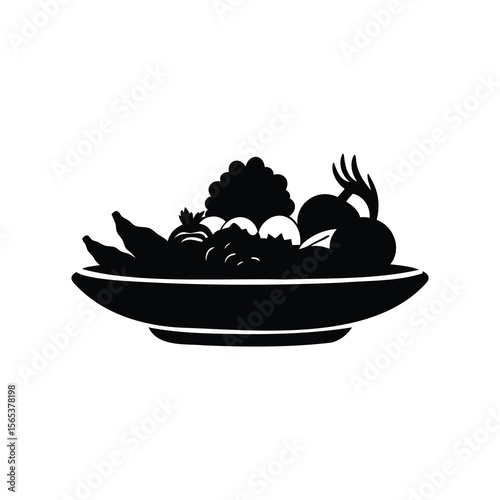 Silhouette of a bountiful fruit bowl overflowing with healthy assorted fruits