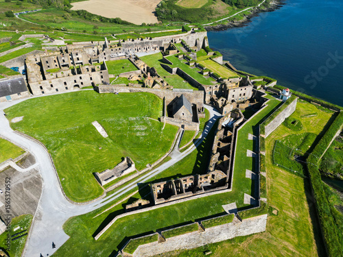 Charles Fort, Kinsale, Ireland: May 20, 2024: The Charles Fort Historical Site that was guarding Kinsale Bay and fell to the War of Irish Independence from a UAV Drone.