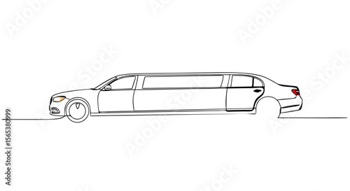 Limousine car in continuous one line style. Line art luxury vehicle. Minimalist simple design. Vector illustration for transport, celebration, wedding concept