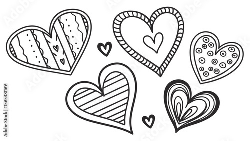Valentine's day hearts coloring page for kids and adults, love and romance themed drawing activity art