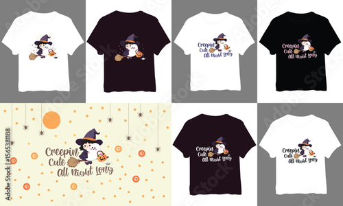 Cute Halloween Ghost Illustration – Kawaii Pastel Design for T-Shirts and Cards