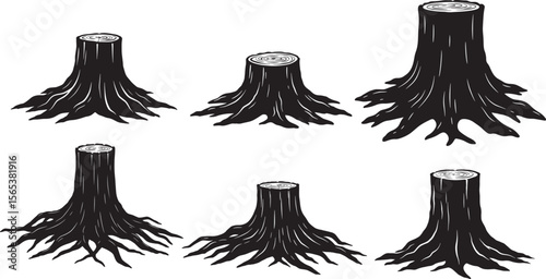 Tree stump wood base silhouette vector illustration