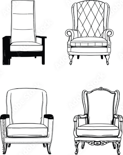 Seat of Style  Vector Illustration of Four Iconic Chair Designs from Vintage to Modern