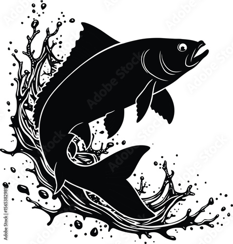 Fish jumping with water splash.  