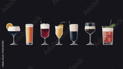 Bundle of Ten Drinks Set Icons Flat Vector Illustration