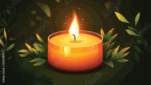 Burning Scented Candle Flat Vector Illustration