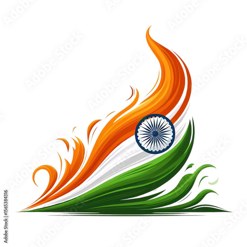 Abstract indian flag design with ashoka chakra and swirling colors