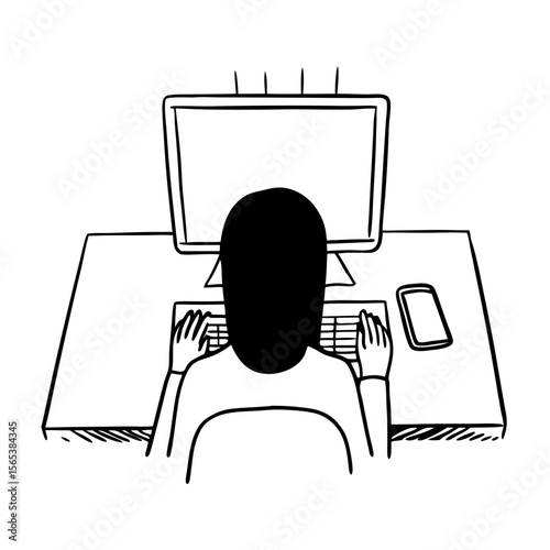 Desk Worker Silhouette Illustration