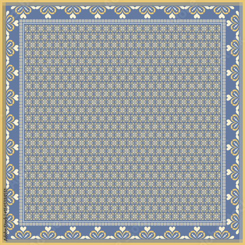 Hijab scarf flower abstract pattern.Ethnic geometric ornament with frame motif border hijab pattern.Design for fabric,print,scarves,shawl,kerchief,bandana,clothing,pareo,pillows,tablecloth,decoration.