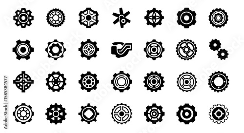 Professional technical mechanical industrial engineering gears cogs settings options machinery elements vector icon set symbols graphic resources design components application