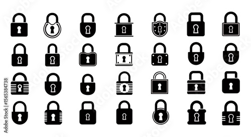 Digital Security Padlock Icons Set Internet Protection Privacy Access Secure Vector Illustration Graphic Elements Collection for Web and Application Design
