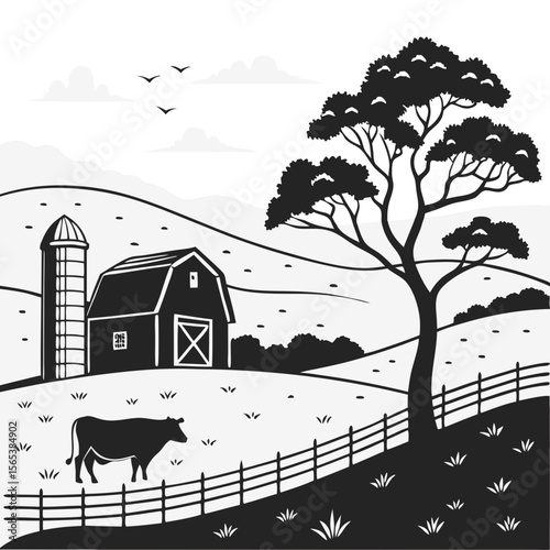 Rustic Farm Silhouette Illustration
