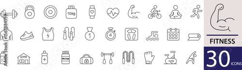  Minimal Fitness Line Icon Set 30 Clean Outline Designs for Gym, Workout, and Healthy Lifestyle Themes