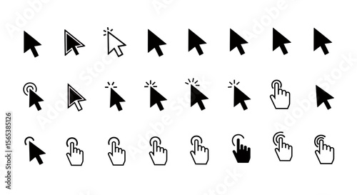 Seo friendly professional quality mouse cursor hand pointer click select hover icon set collection web ui design digital technology vector graphic symbol pack elements kit