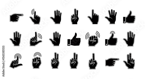 Comprehensive collection hand gesture icons digital interface design interactive systems development user experience element pack symbol set pointer click tap swipe number count