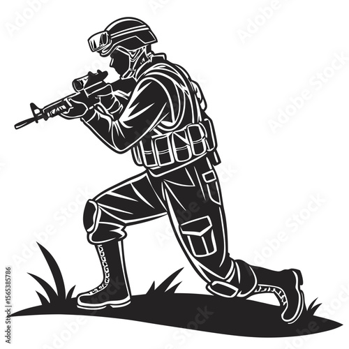 Tactical Soldier Kneeling Illustration