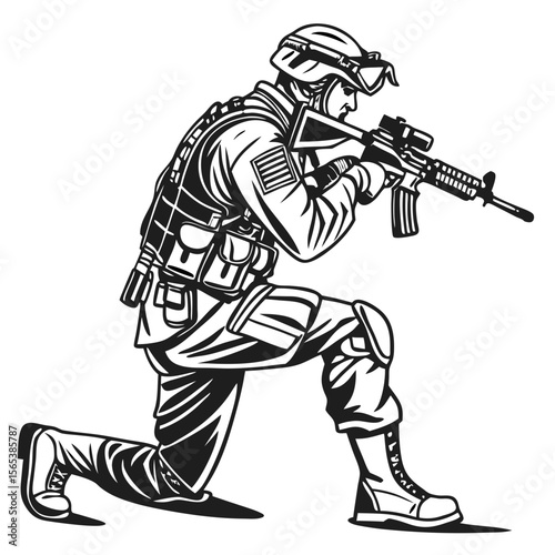 Tactical Soldier Kneeling Illustration