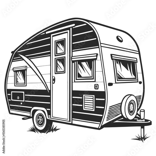 Black and White Camper Illustration