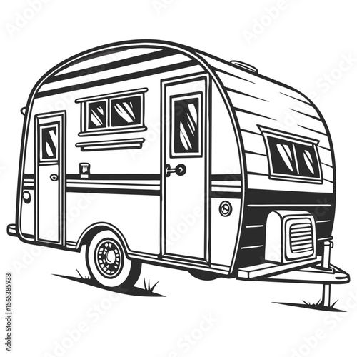 Black and White Camper Illustration