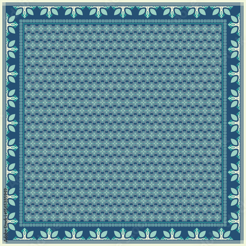 Hijab scarf flower abstract pattern.Ethnic geometric ornament with frame motif border hijab pattern.Design for fabric,print,scarves,shawl,kerchief,bandana,clothing,pareo,pillows,tablecloth,decoration.