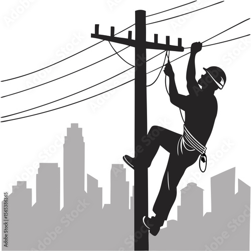 Black and White Lineman City Illustration