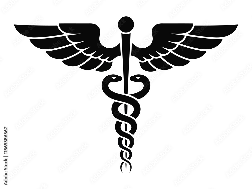 Fototapeta premium Medical symbol caduceus and asclepius on white background
