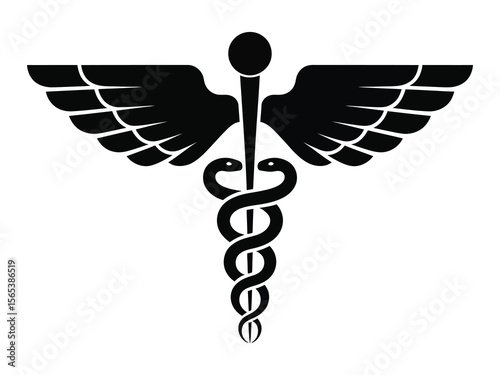 Caduceus and asclepius medical symbol on a white background