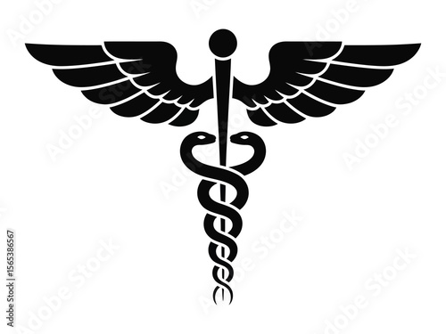 Medical symbol caduceus and asclepius on white background

