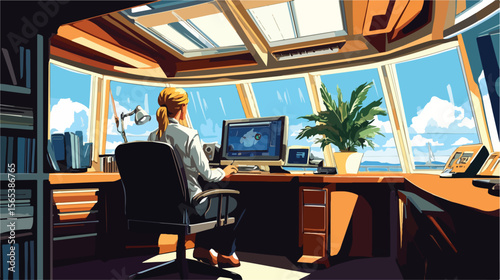 Professional Business Woman Working on Computer Desk