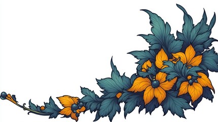 Ornate floral corner design with detailed leaves and flowers.