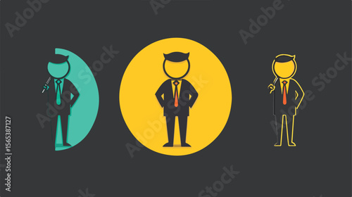 Businessman Figure with Magnifying Glass Line Search Concept