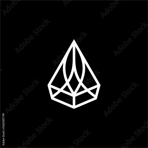 Emerald diamond logo. Inside, there is a curved organic pattern that resembles flower petals or leaves. Suitable for fashion, beauty, cosmetics, jewelry, spa, resort & hotel.