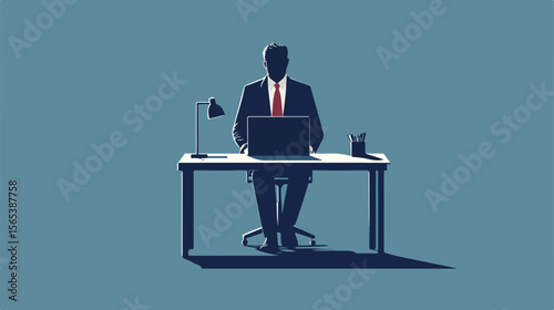 Professional Businessman Working on Desk with Laptop Computer Isolated