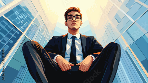 Stylish Businessman with Glasses Sitting Top View