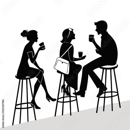 Black and White Cafe Scene Illustration