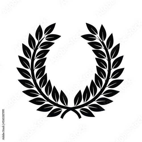 Black Laurel Wreath Silhouette Icon – Victory Symbol, Award Emblem, Vector Illustration on White Background