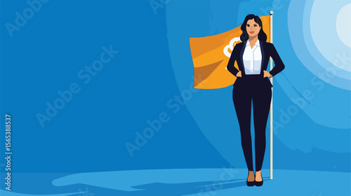 Empowered Businesswoman with Salary Equality Flag Flat Vector Illustration