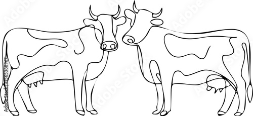 Two cows stand side by side, each facing the other. A simple yet evocative sketch, capturing the essence of these gentle creatures