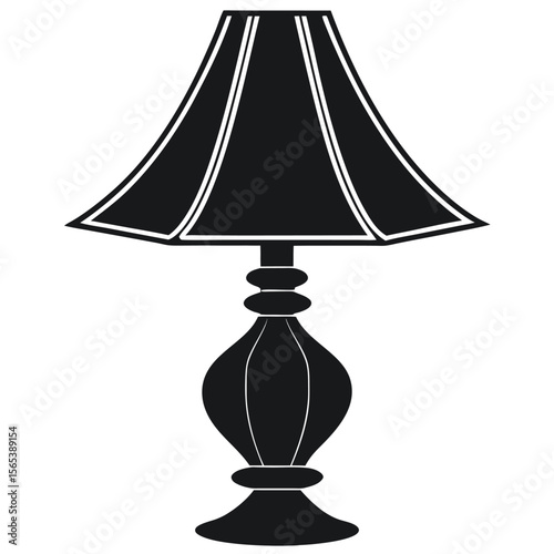 Classic black table lamp with a flared shade and ornate base isolated on white background