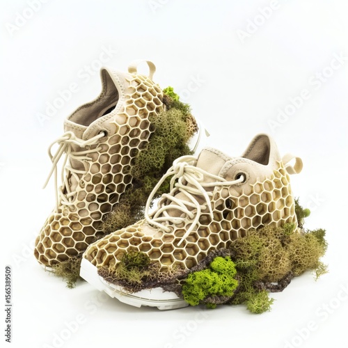 Botanical Sneakers: Footwear meets nature with moss and honeycomb design
