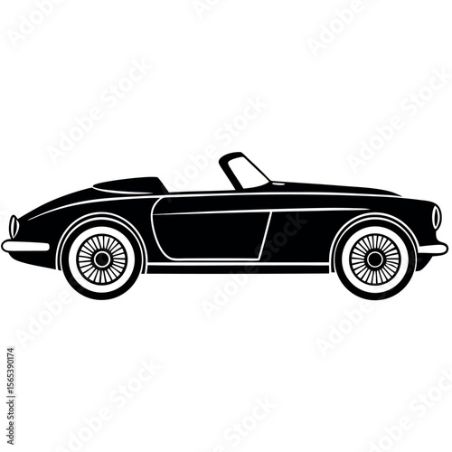 Classic black convertible sports car silhouette isolated on white background