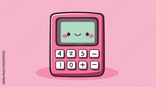 Cute Kawaii Math Calculator Character in Flat Vector Illustration